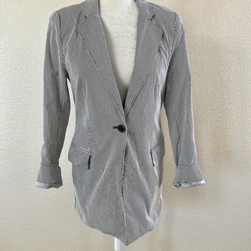 MILLARD FILLMORE MF-13 Women Small White Black Striped Trench Coat Blazer Jacket